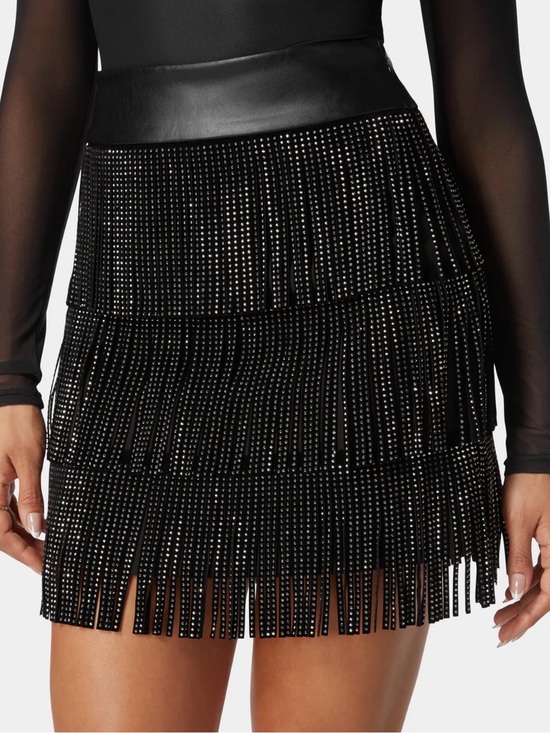 Sincerly Jules Dresses & Skirts - Sincerely Jules size large faux leather fringe mini skirt studded